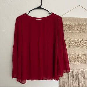 Max Studio Crimson Pleated Flowy Blouse